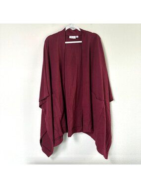 Denim & Co Open Front Knit Poncho Size Plus One Size Burgundy Pockets A271409